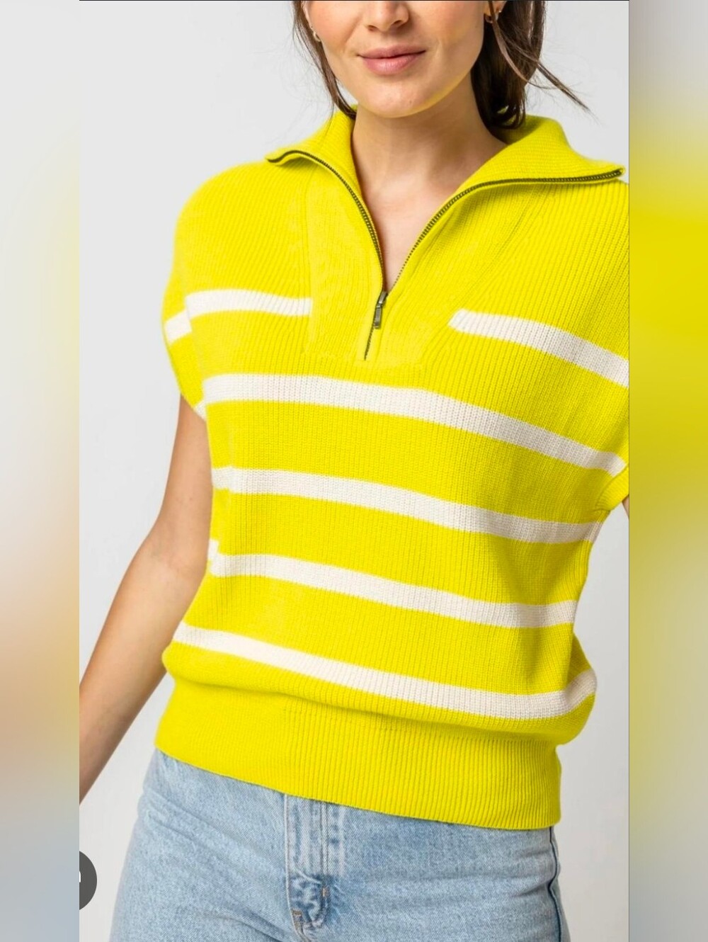 Lilla P Half Zip Poncho Sweater Striped Lime Green/Yellow White Size Small Vest